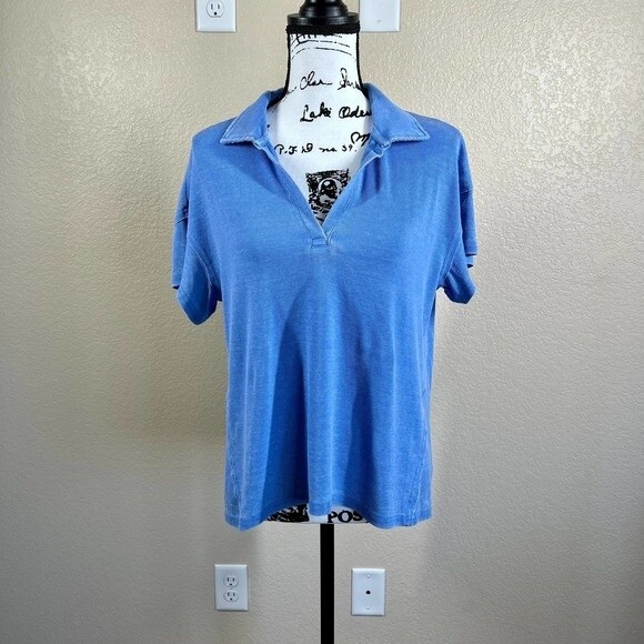 Anthropologie Jane and Delancey Blue top distressed collar short sleeve size S - Picture 5 of 10